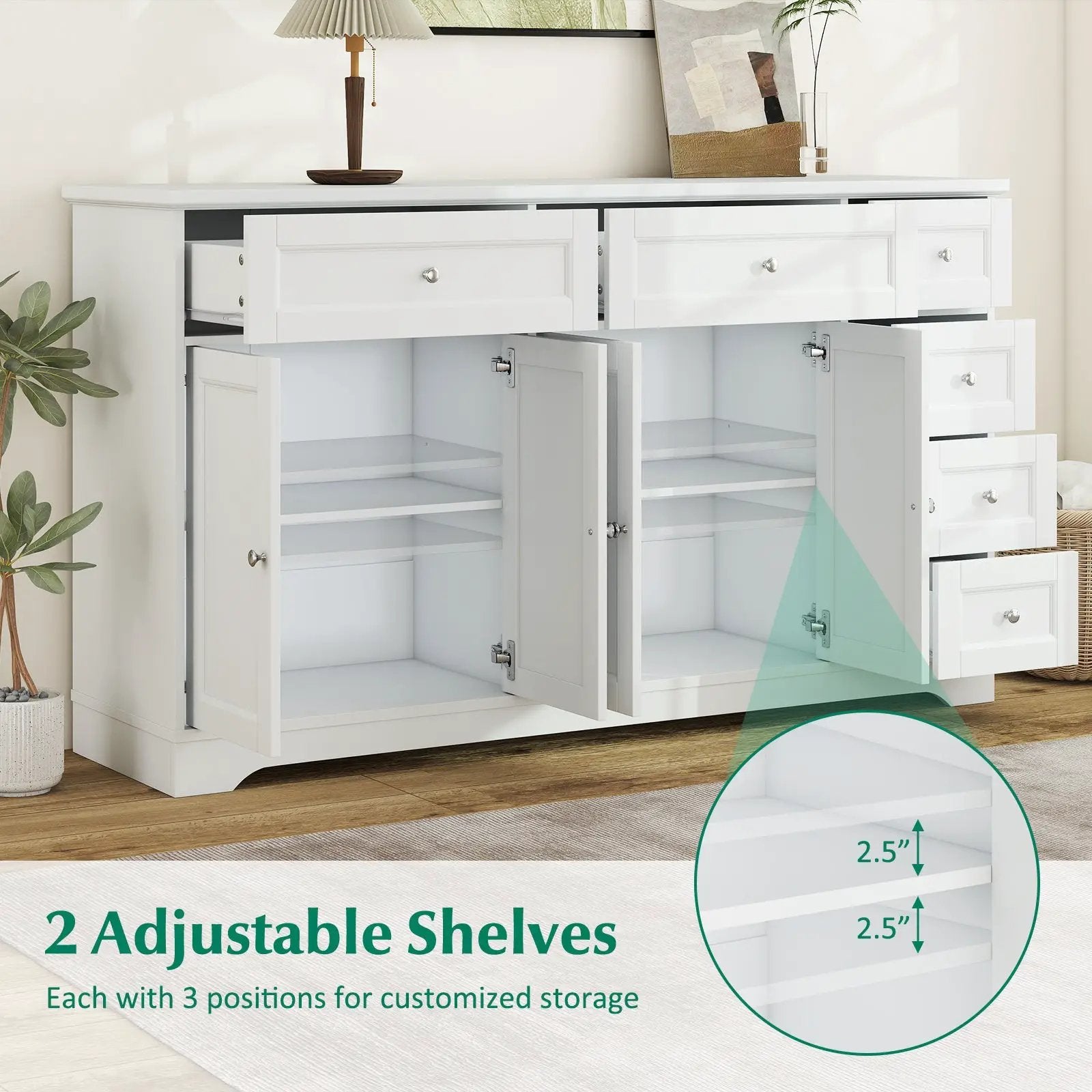 Buffet Sideboard 59" Modern Coffee Bar Station Console Table-White by DirectDeals