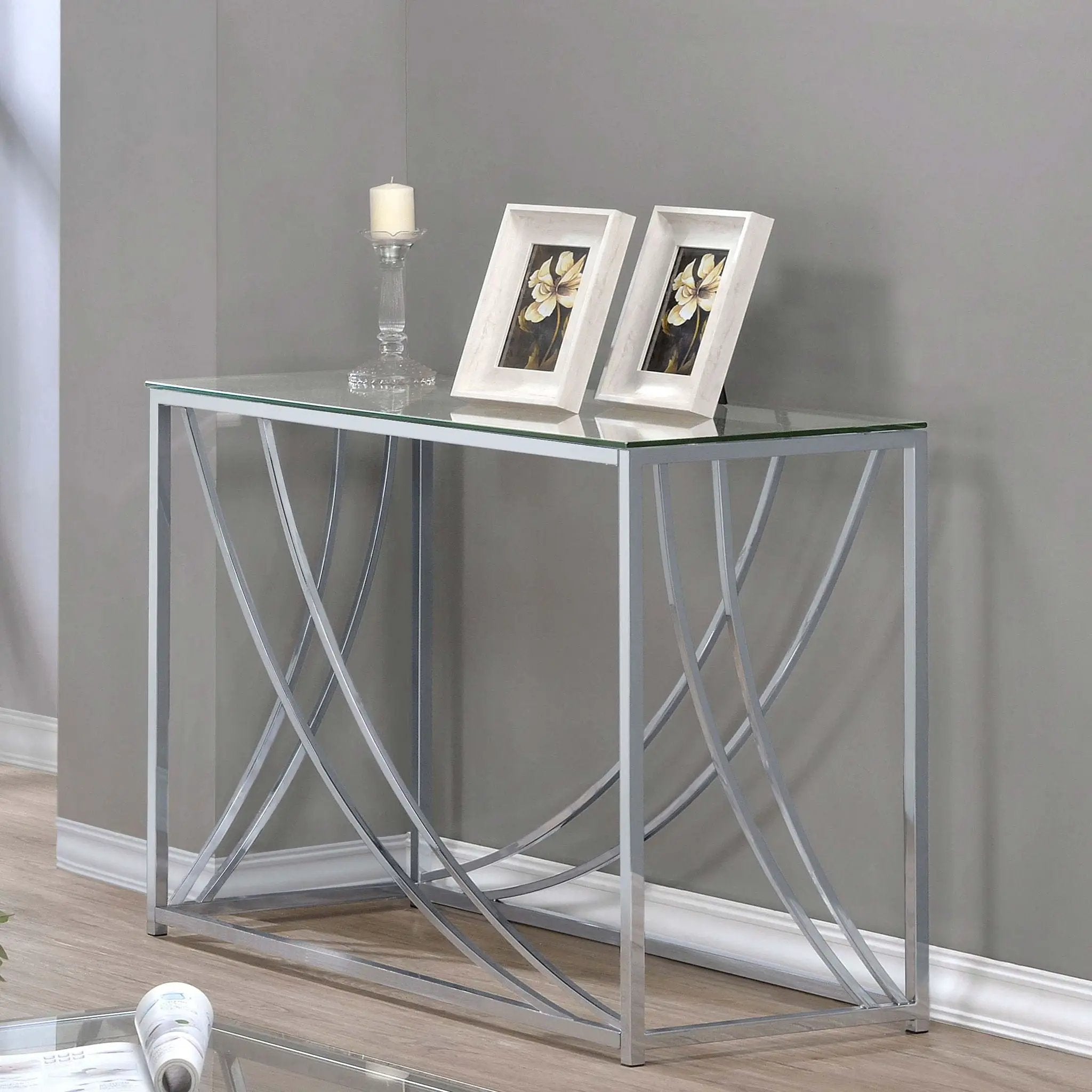 Lille Glass Top Entryway Console Table Accents Chrome by Unique Piece Furniture