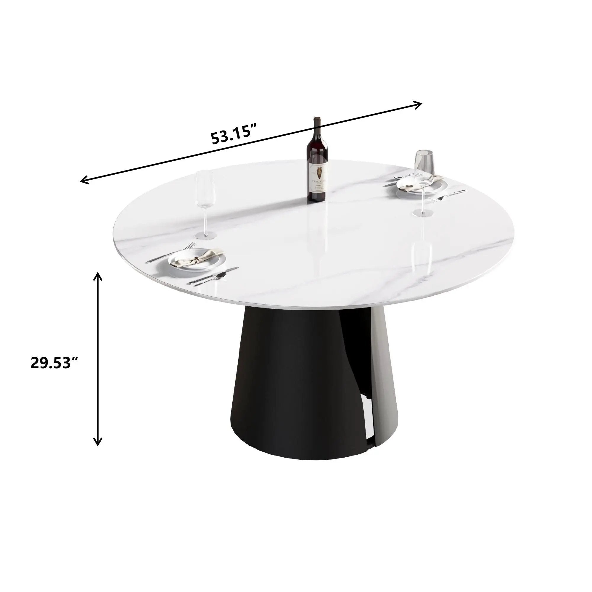 53.15" Modern Artificial Stone Round Carbon Steel Base Dining Table, Can Accommodate 6 People - White / Black by HouseOfZazla