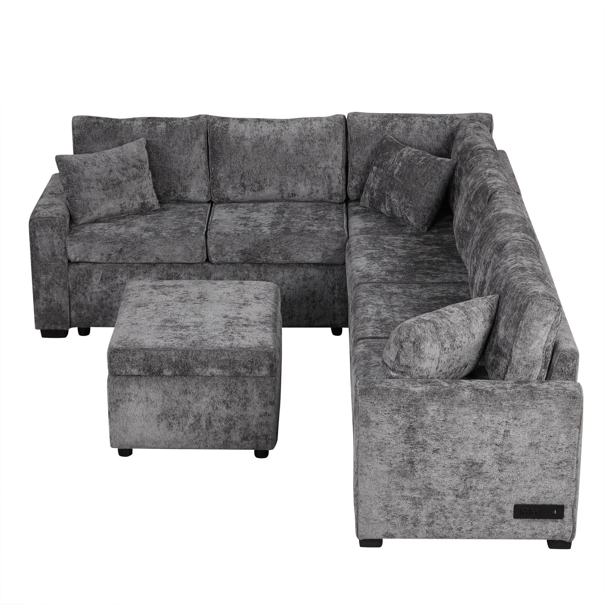 Sectional Sofa Pull-Out Sofa Bed Sleeper With A Storage Ottoman, Three Pillows And Charging Devices For Living Room by HouseOfZazla