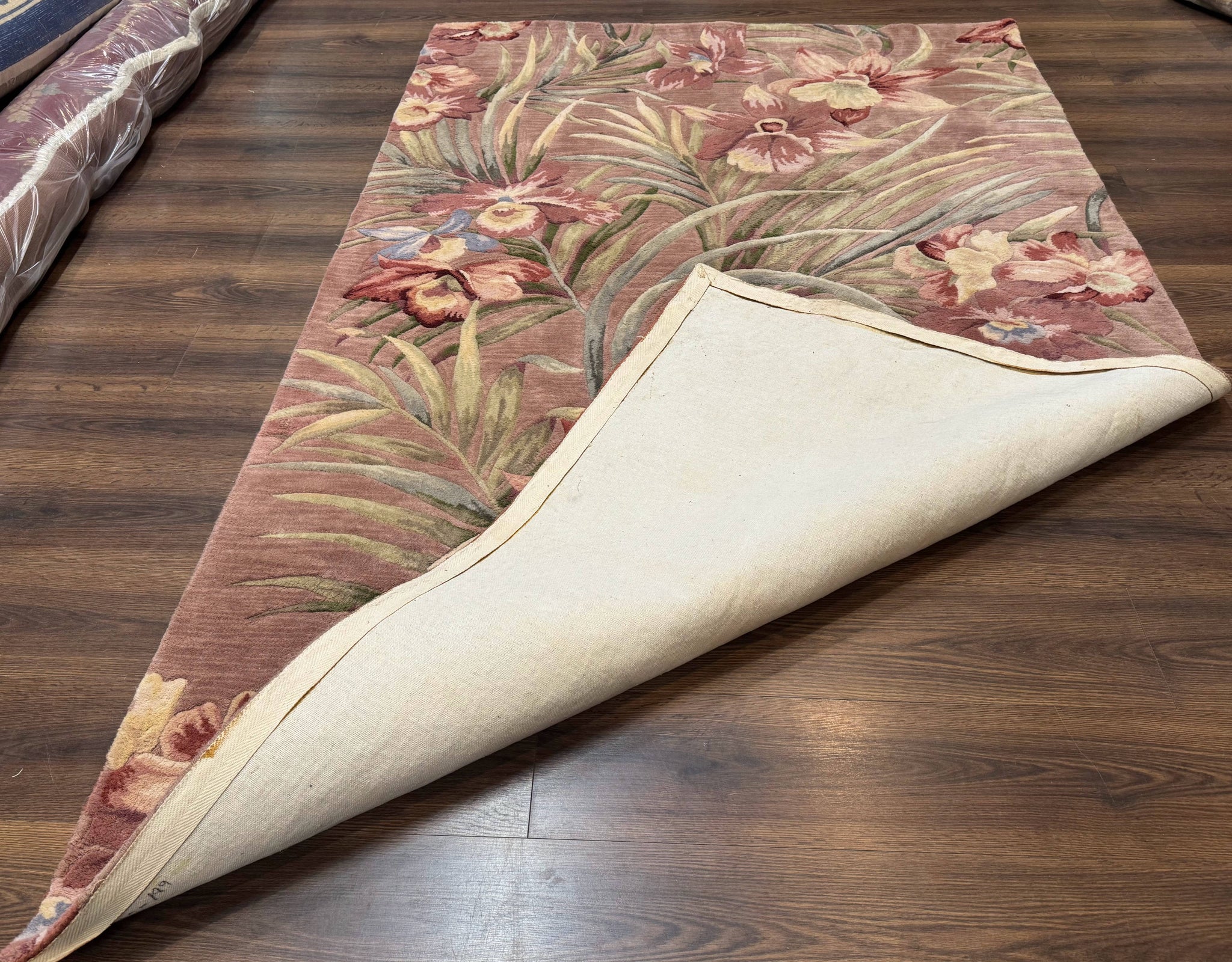 Hand Tufted Floral Rug 5x8, Light Rose Wool Carpet by Jewel Rugs