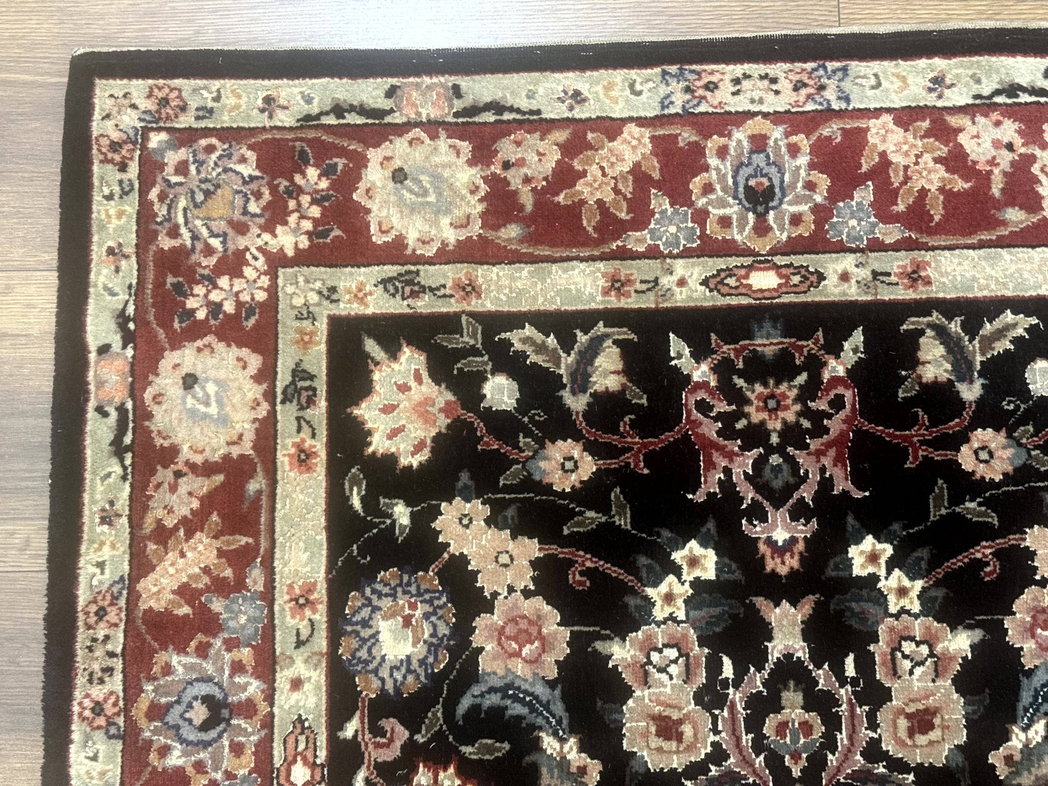 Black Sino Persian Rug 3x5, Wool with Silk Highlights, Floral, Fine 170 KPSI by Jewel Rugs