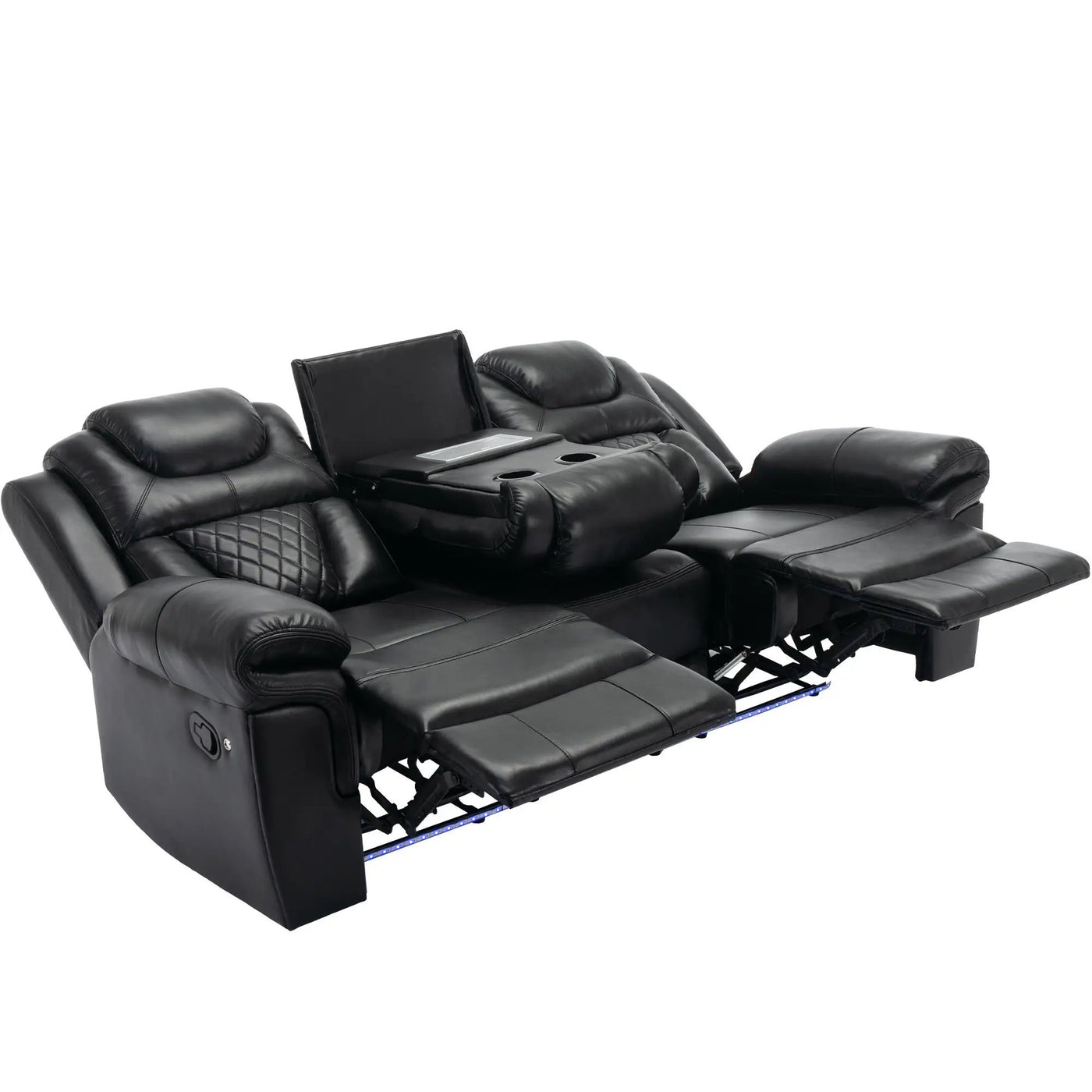 3 Pieces Recliner Sofa Sets Home Theater Seating Manual Recliner Chair With Center Console And LED Light Strip For Living Room by HouseOfZazla
