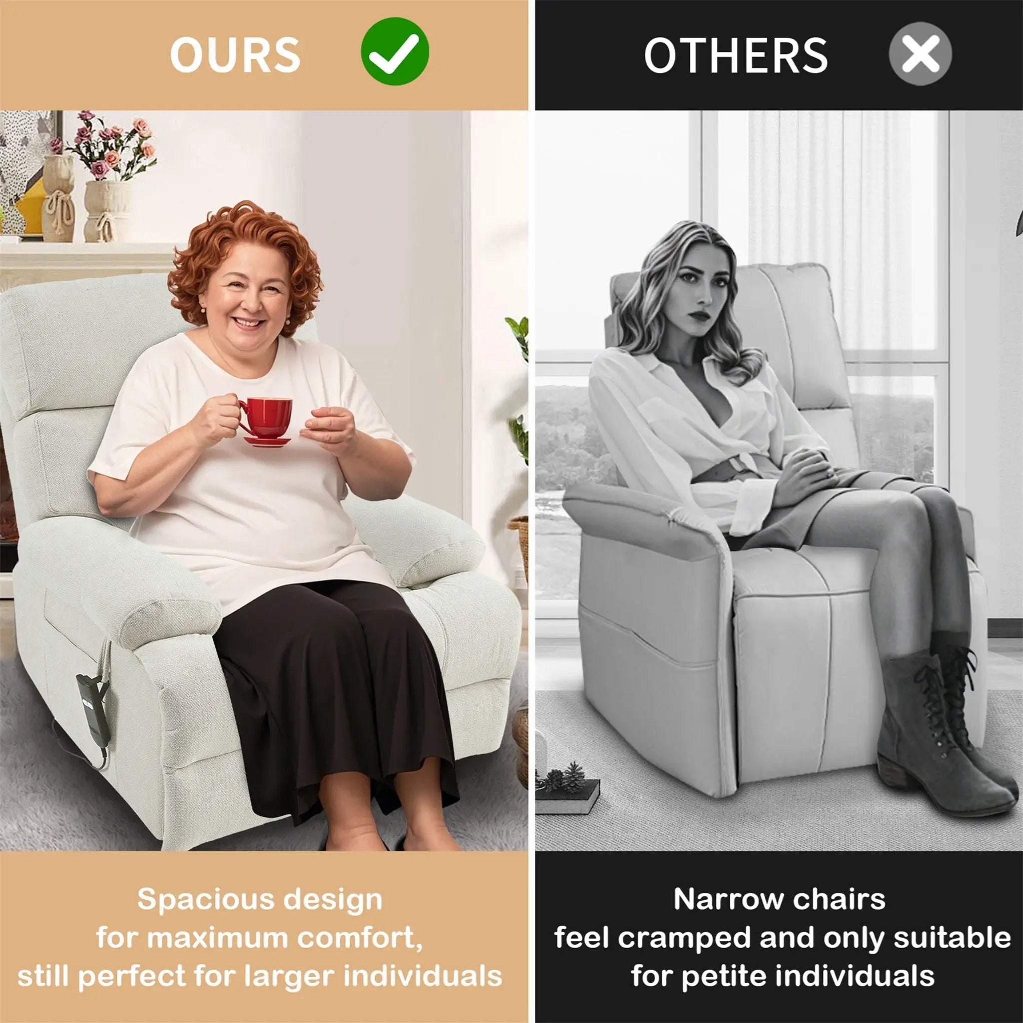 Oversized Power Lift Recliner Chai With Remote Control, Side Pocket, Spacious Seat by Unique Piece Furniture
