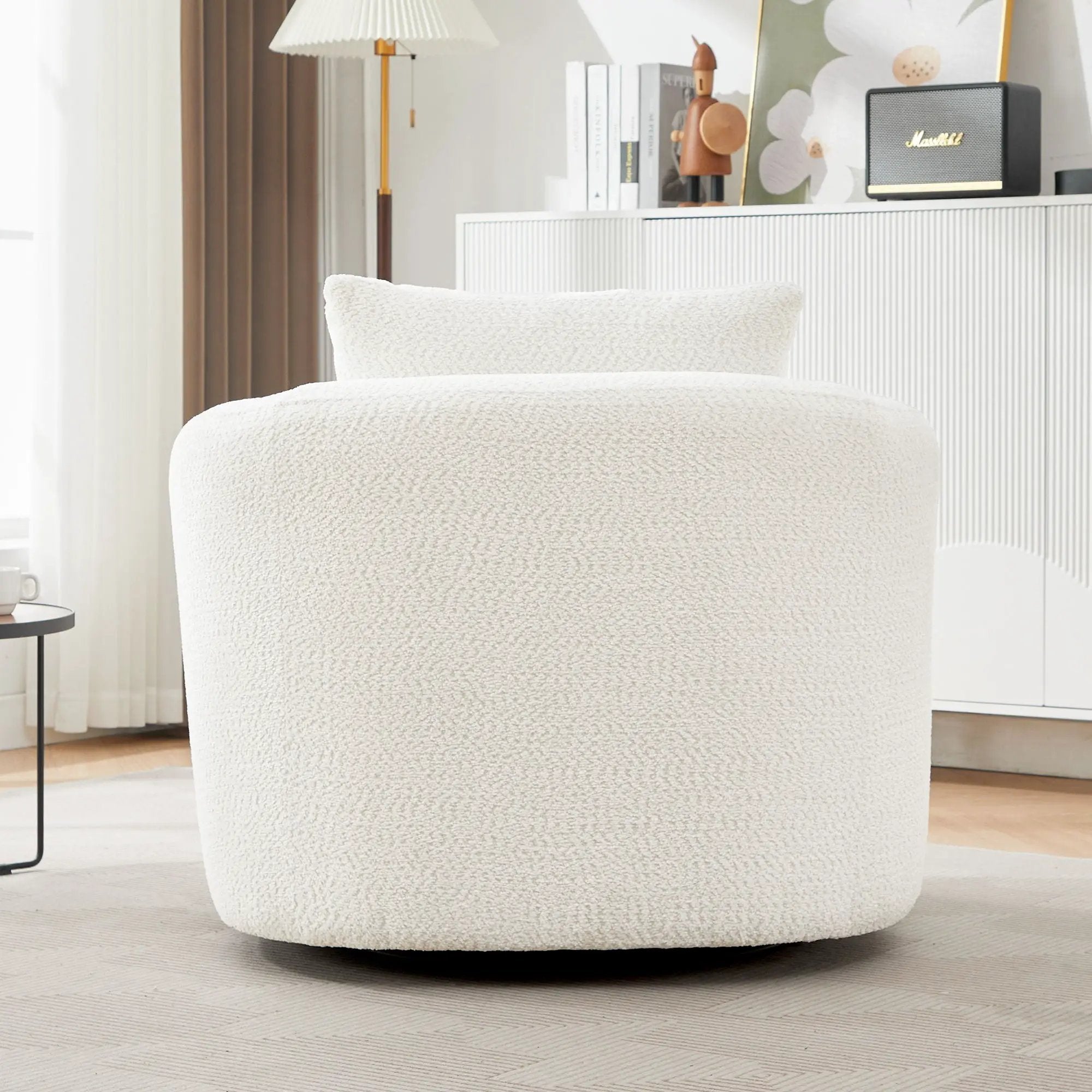 360° Swivel Barrel Sofa Chair With Throw Pillow, Upholstered Accent Chair by HouseOfZazla