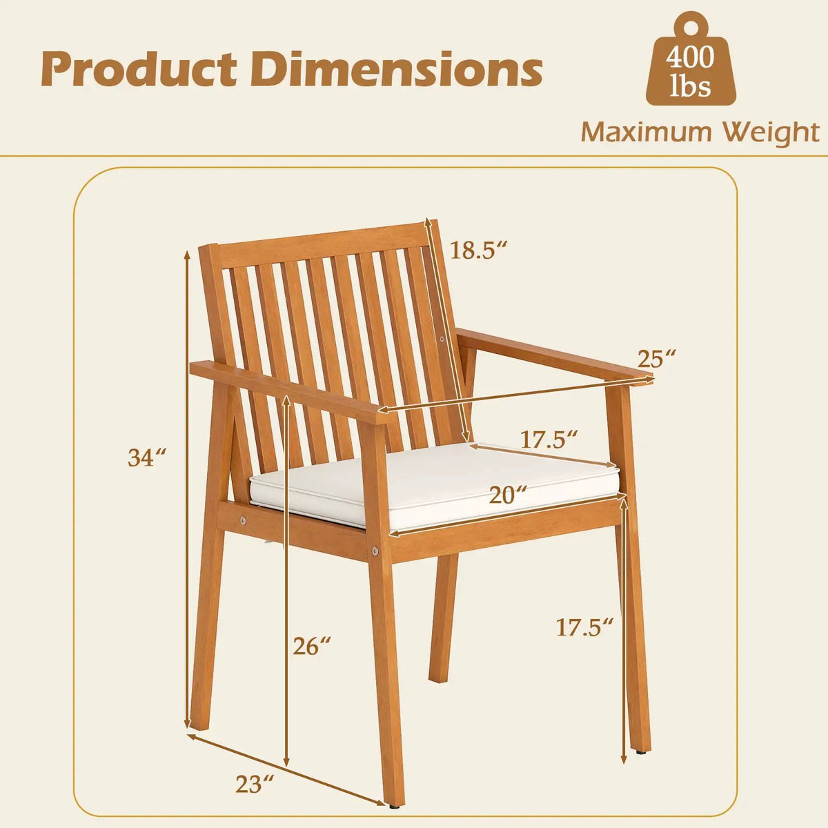 2 Pieces Patio Dining Chairs Outdoor Acacia Wood Chairs with Removable Padded Cushion, photo 10 of 16