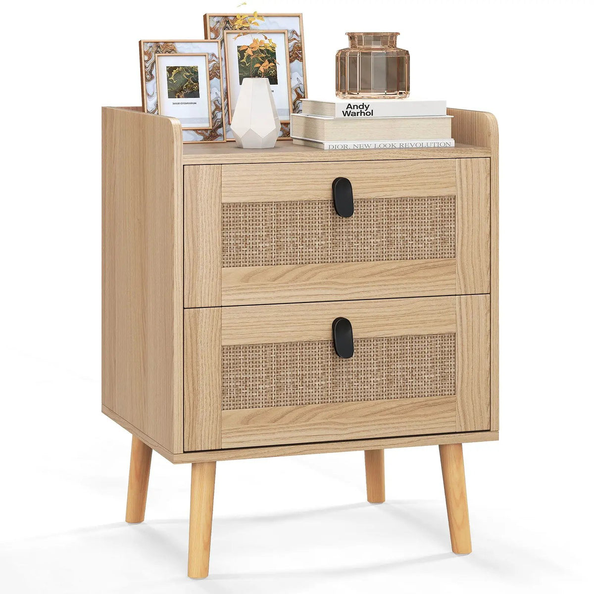 Modern End Table Bedside Table with 2 Rattan Decorated Drawers, photo 5 of 16