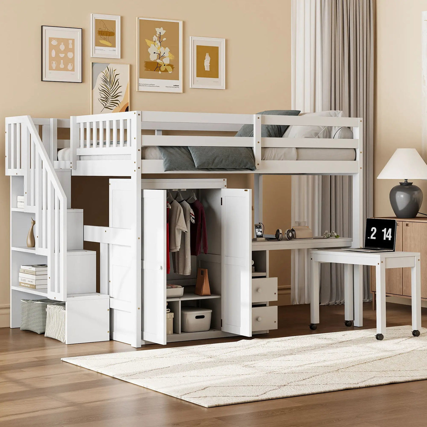 Loft Bed With Stairs, Bookshelf, Drawers, Desk & Wardrobe, Space Saving Multifunctional Furniture by Unique Piece Furniture