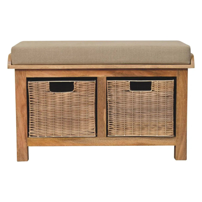 Rattan Basket Linen Bench - Brown by HouseOfZazla
