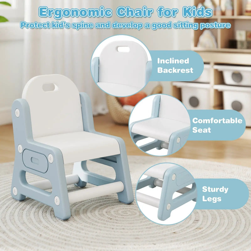 Height Adjustable Kids Table and Chair Set with Tiltable Whiteboard and Concave Shelf by DirectDeals