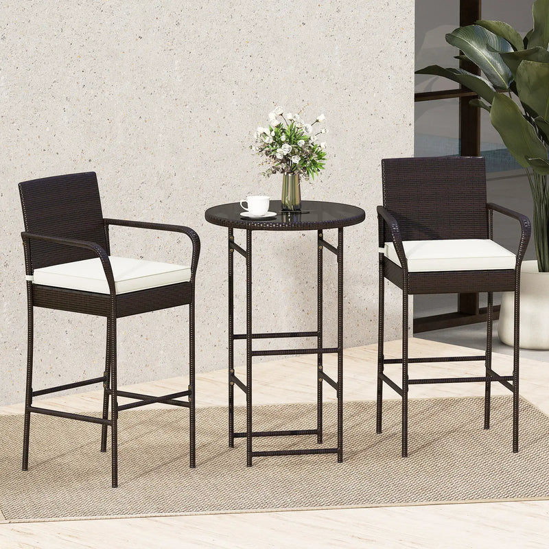 3 Piece Outdoor Bar Set with 2 Seat Cushions for Porch Yard-White by DirectDeals