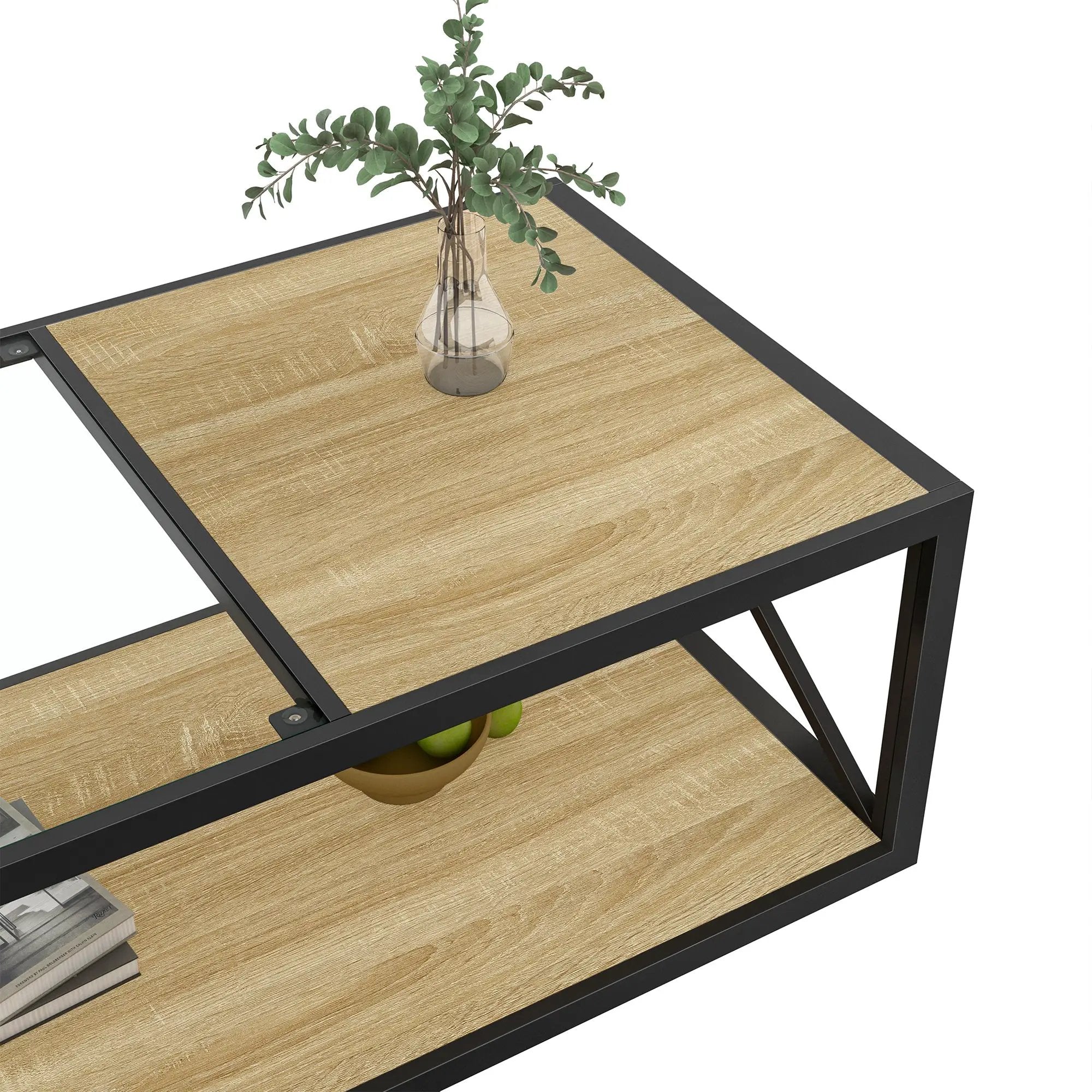Modern Coffee Table with Tempered Glass and Natural Wood MDF Top by HouseOfZazla