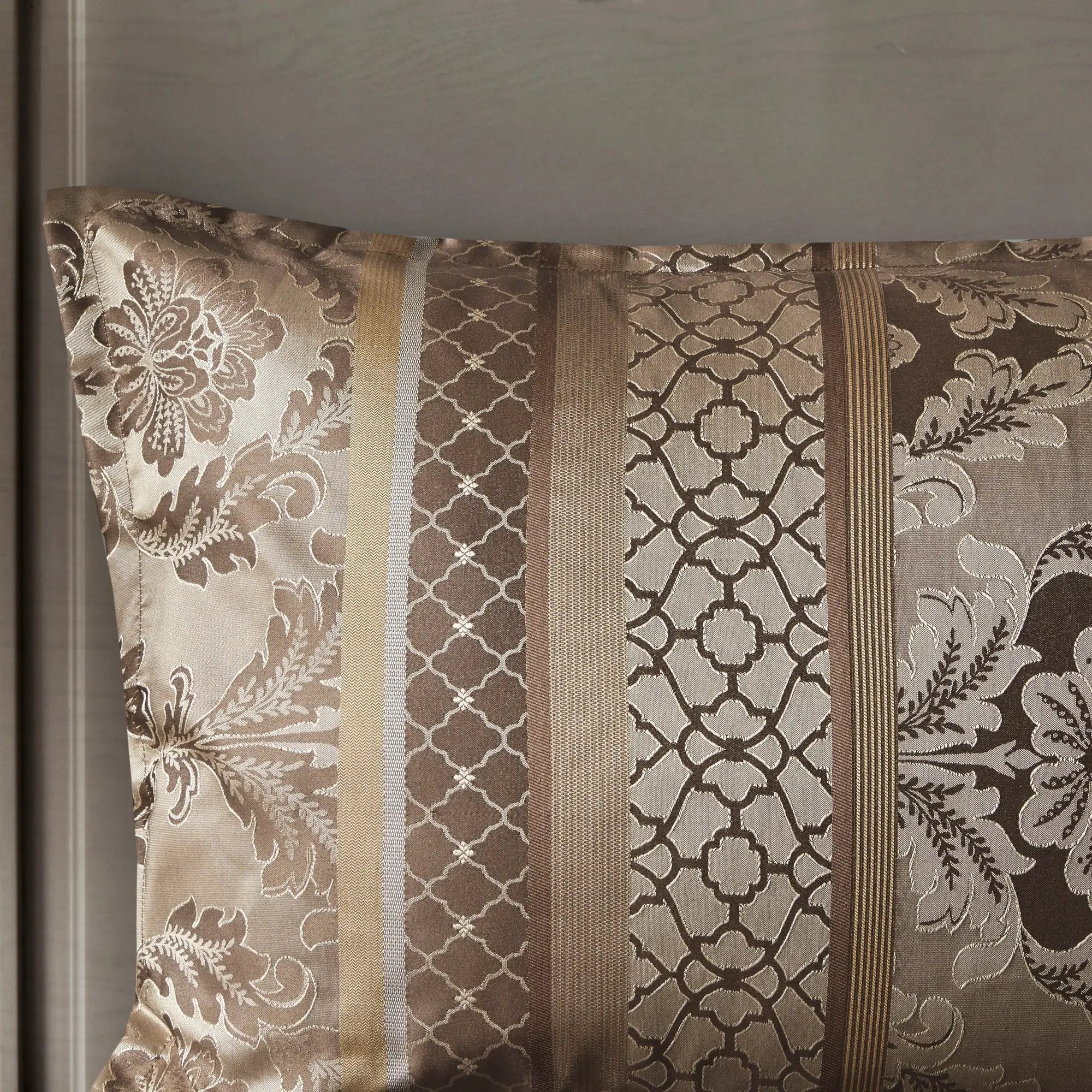 7 Piece Jacquard Comforter Set Brown/Gold Queen by HouseOfZazla
