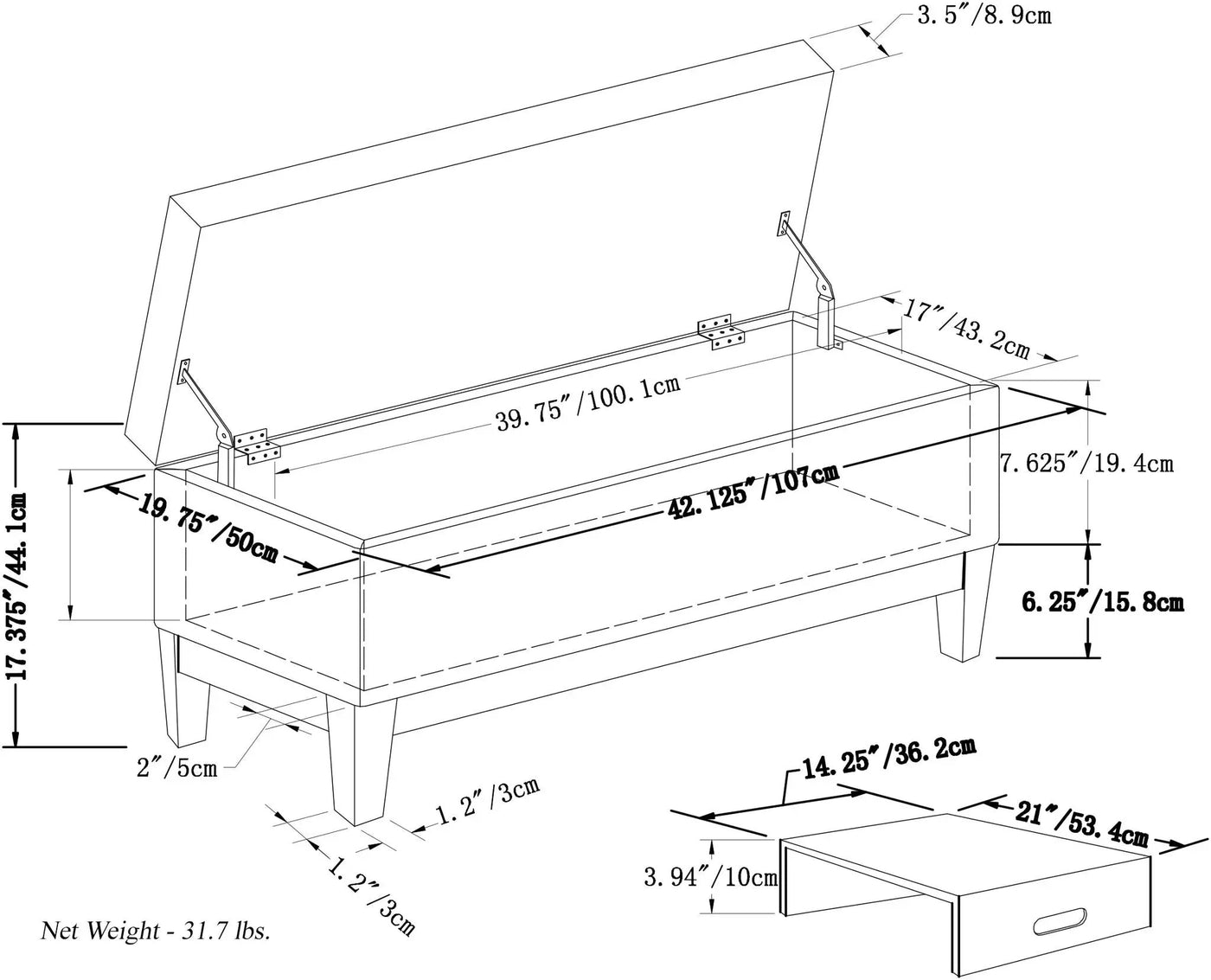 Oregon - Contemporary Storage Ottoman Bench With Tray by HouseOfZazla