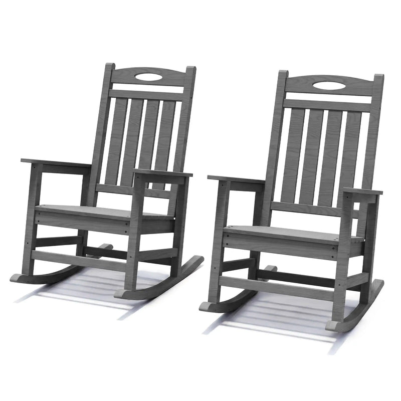 Outdoor Rocking Chair Set of 2, HDPE Patio Rocking Chair for Adults, Oversized Outdoor Rocker for Porch Garden Lawn,Grey by HouseOfZazla