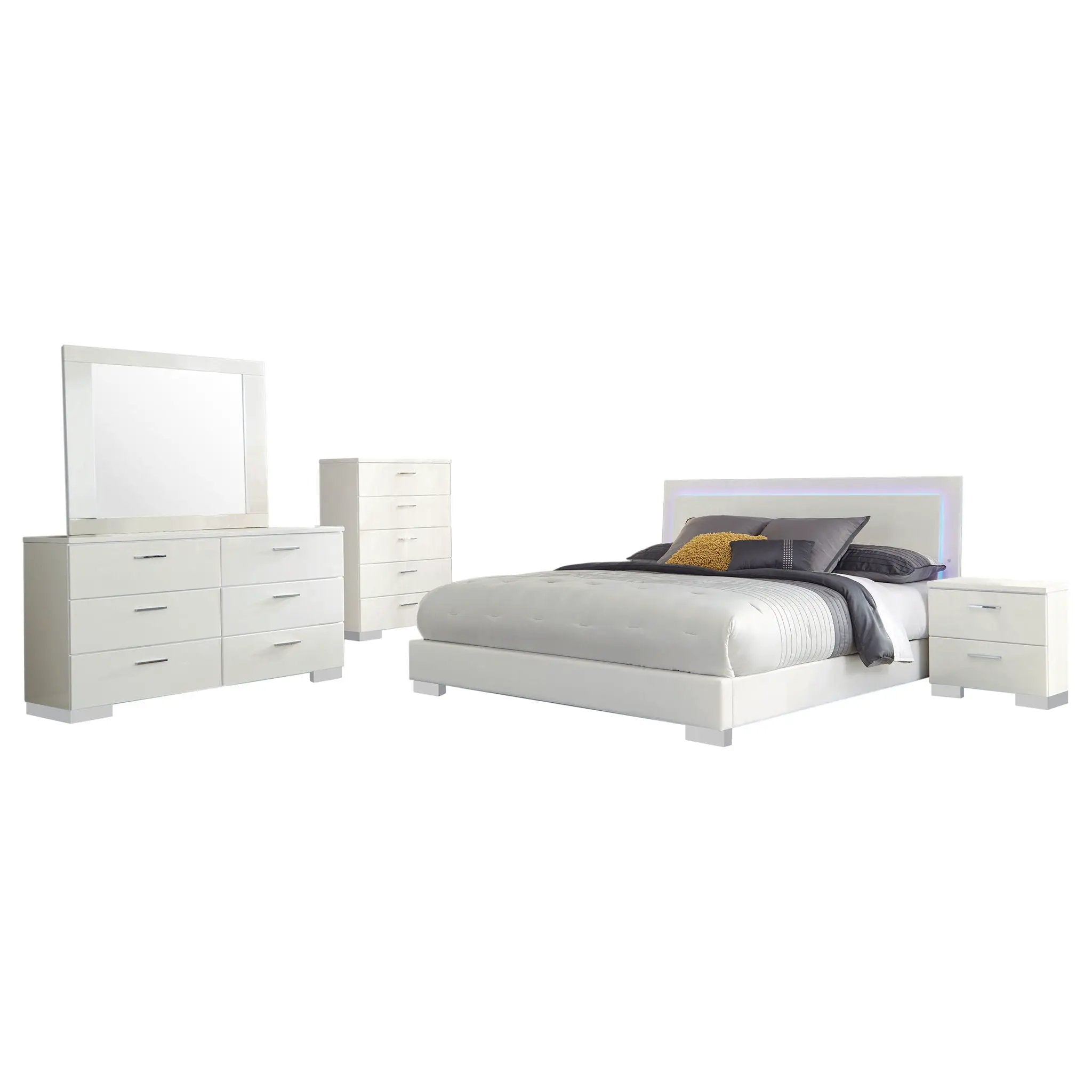 Felicity 5-piece Queen Bedroom Set White High Gloss by Unique Piece Furniture
