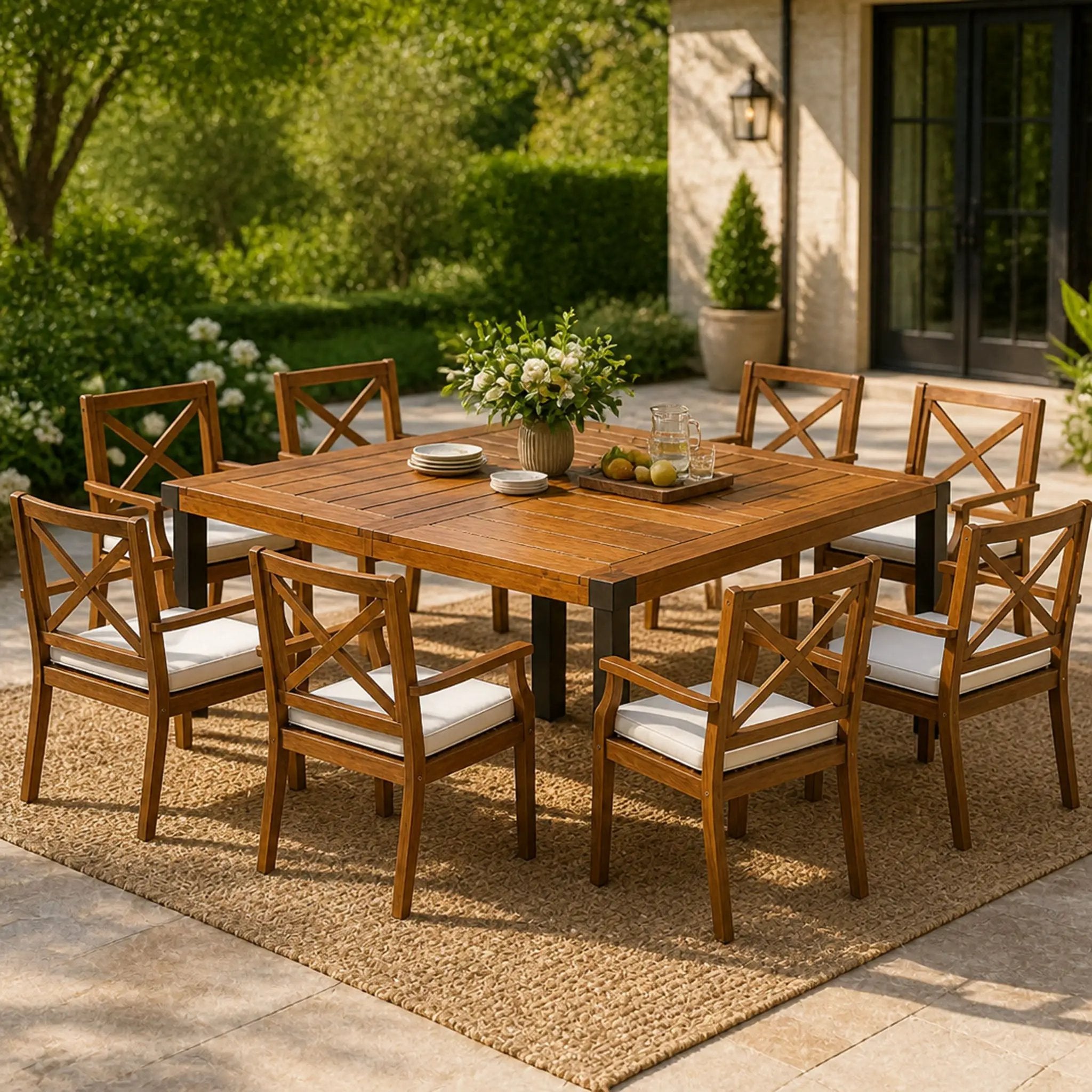 9-Piece Acacia Wood Outdoor Patio Dining Set by HouseOfZazla