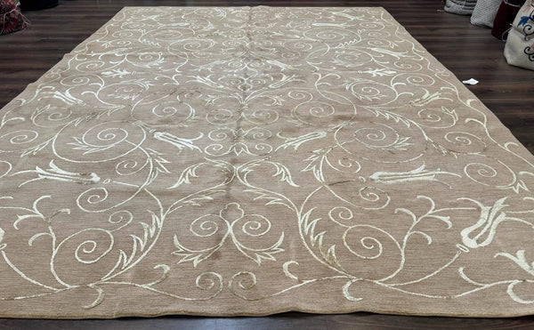 Tibetan Rug 9x12 Wool and Silk Beige Modern Handmade Carpet, photo 2 of 13