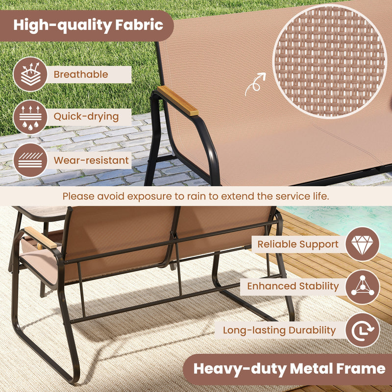 4 Pieces Patio Furniture Set with Rocking Bistro Chairs and Breathable Mesh Fabric-Coffee by DirectDeals
