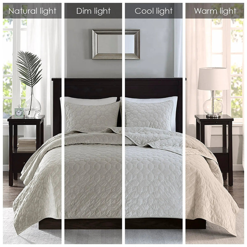 3 Piece Velvet Quilt Set Ivory Full/Queen by HouseOfZazla