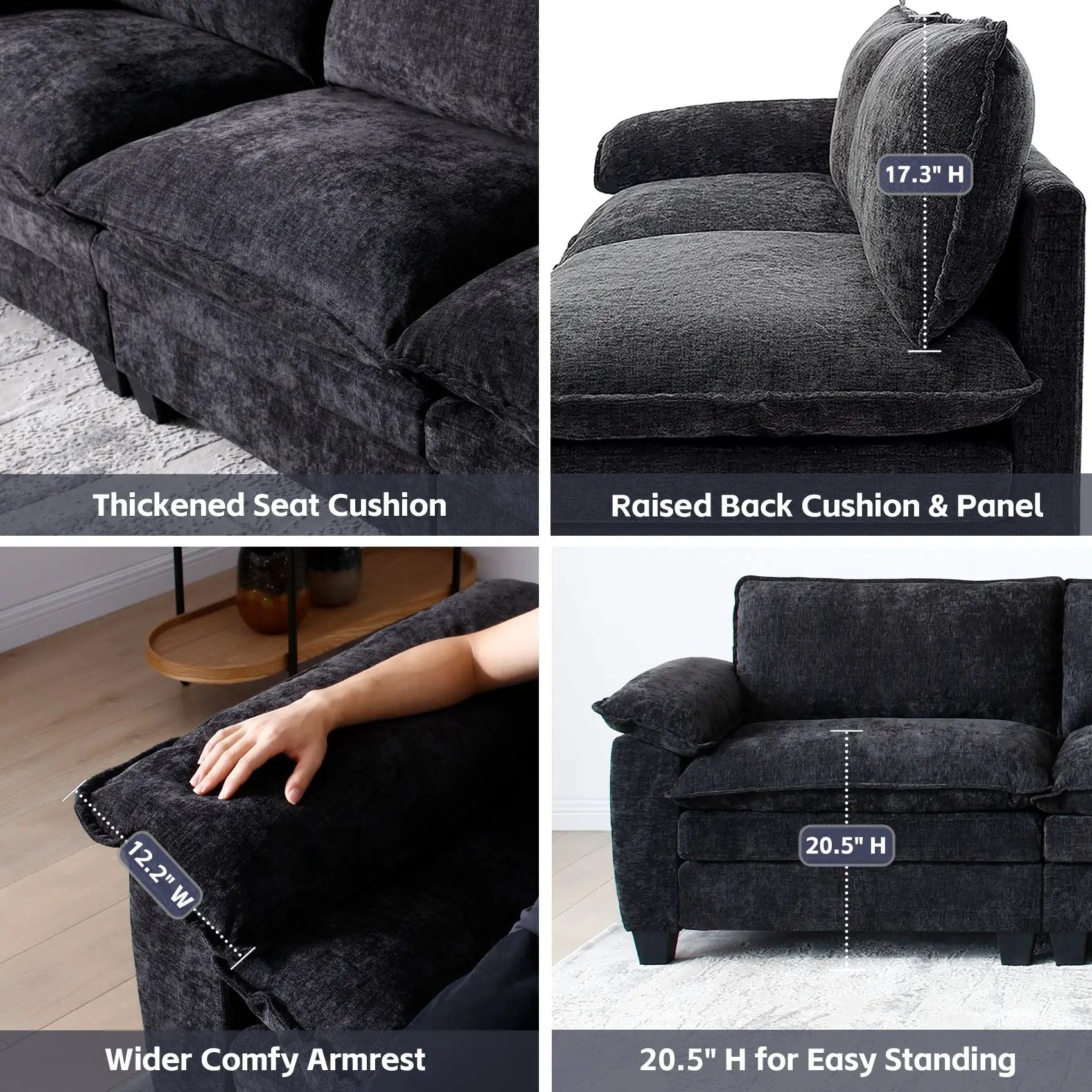 Luxury Couch with Ottoman in Soft Chenille by HouseOfZazla