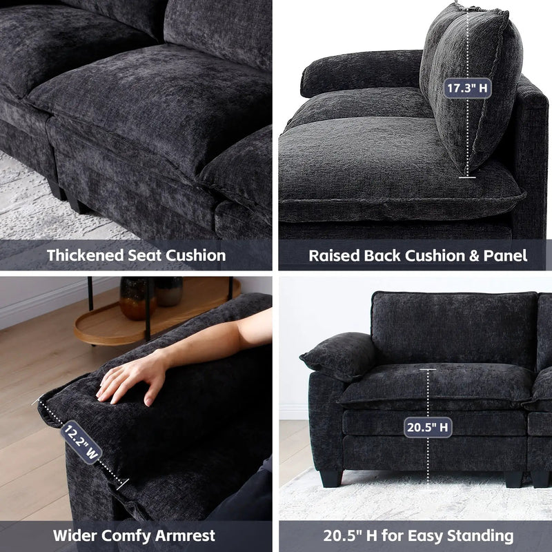 Luxury Couch with Ottoman in Soft Chenille by HouseOfZazla