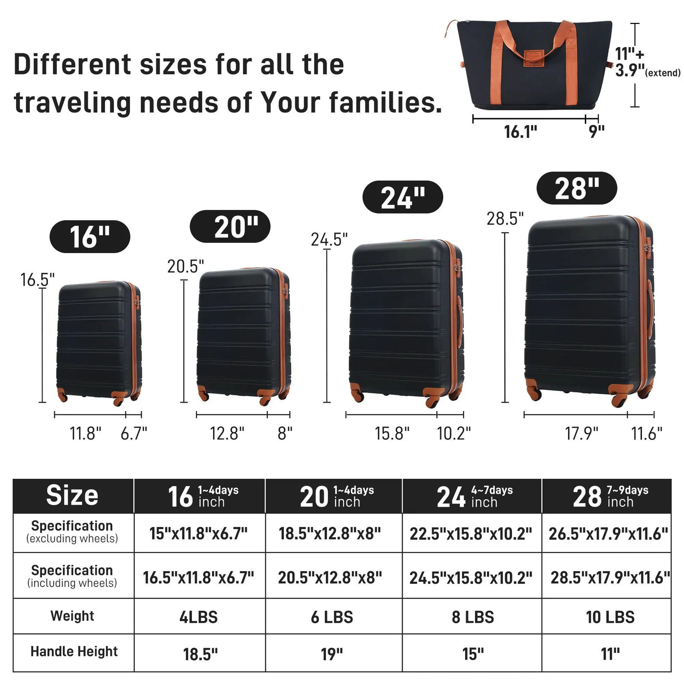 Hardshell Luggage Sets 4 Pieces + Bag Spinner Suitcase With Tsa Lock Lightweight - 16" / 20" / 24" / 28" Luggages by HouseOfZazla