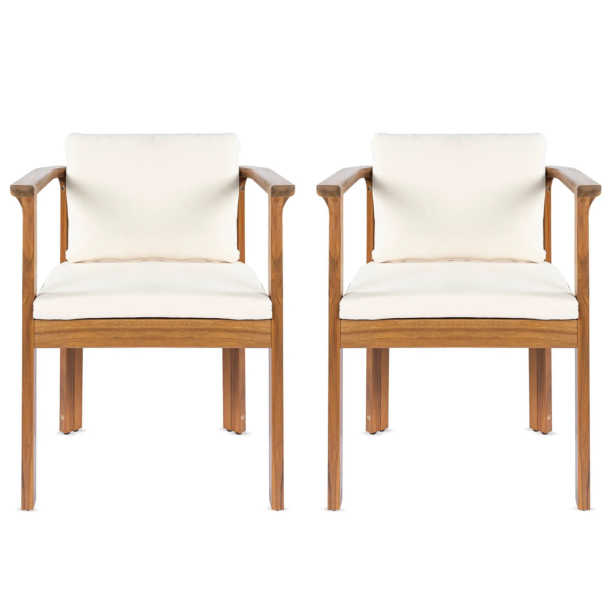 Outdoor Dining Chair Set of 2 with Curved Acacia Wood Arms by HouseOfZazla