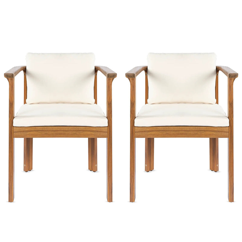 Outdoor Dining Chair Set of 2 with Curved Acacia Wood Arms by HouseOfZazla