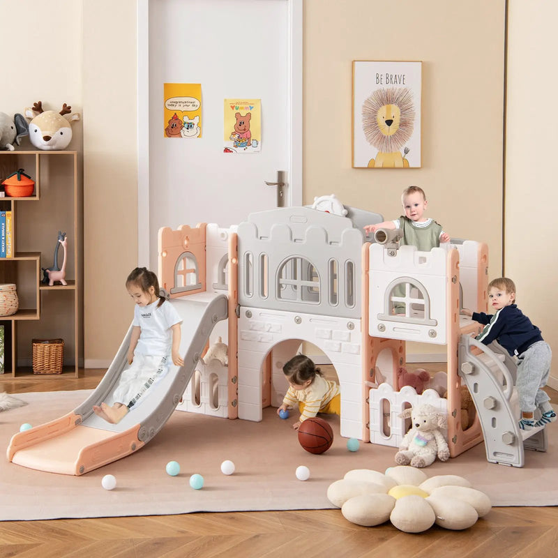 All-in-1 Toddler Slide Playset Playground with Tunnel and Ladder and Basketball by DirectDeals