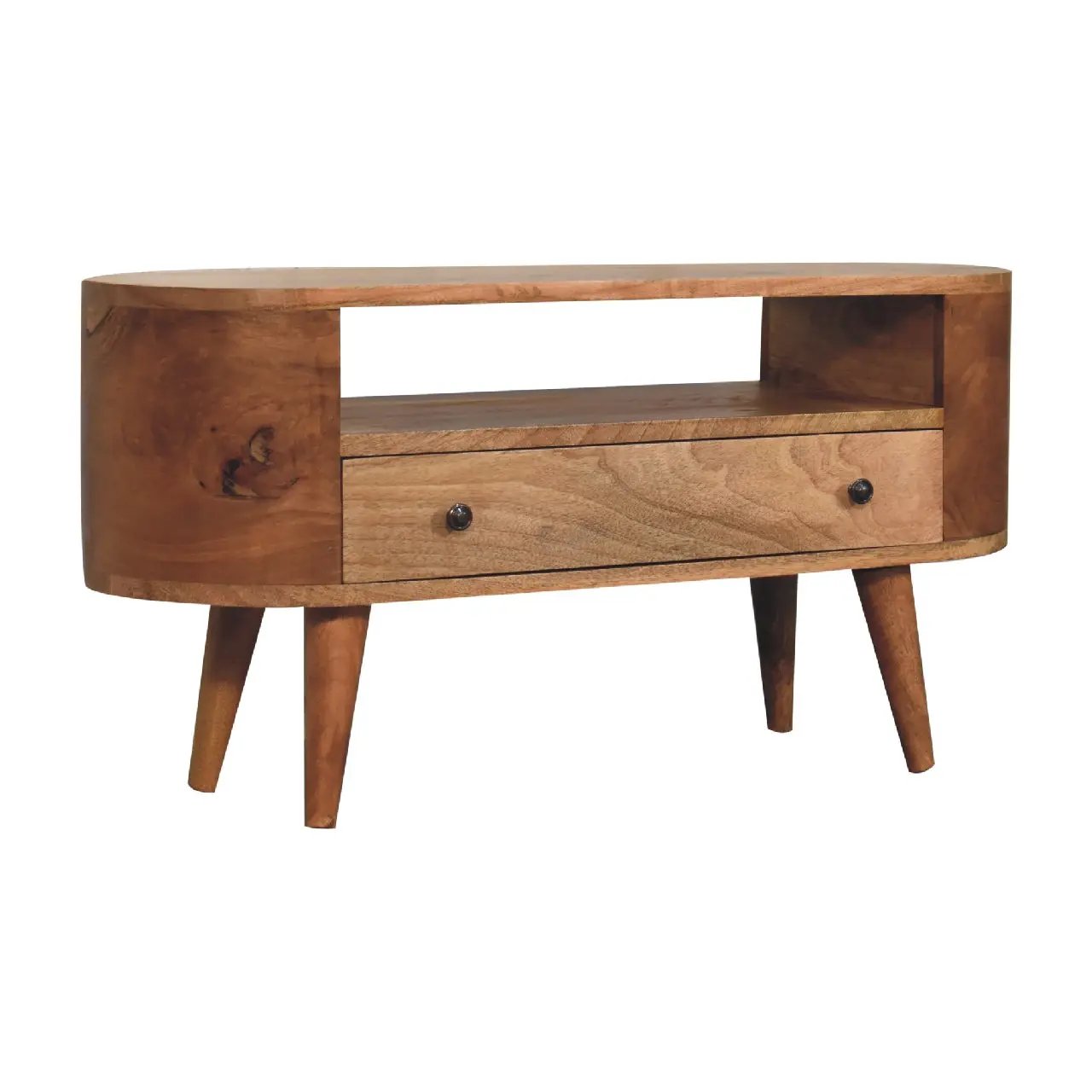 Solid Wood Mini Rounded Entertainment Unit, Nordic Legs by HouseOfZazla