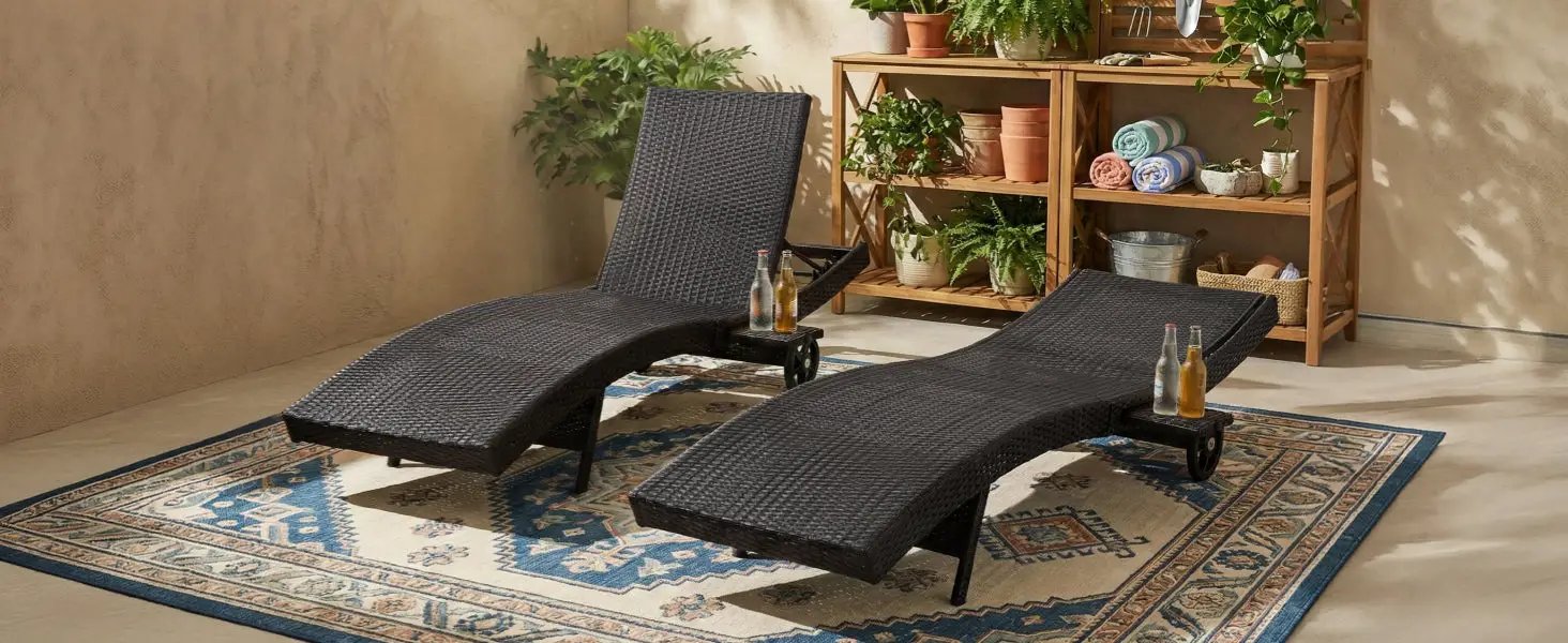 K&K 80'' Patio Wicker Chaise Lounge Chairs Set of 2 by HouseOfZazla