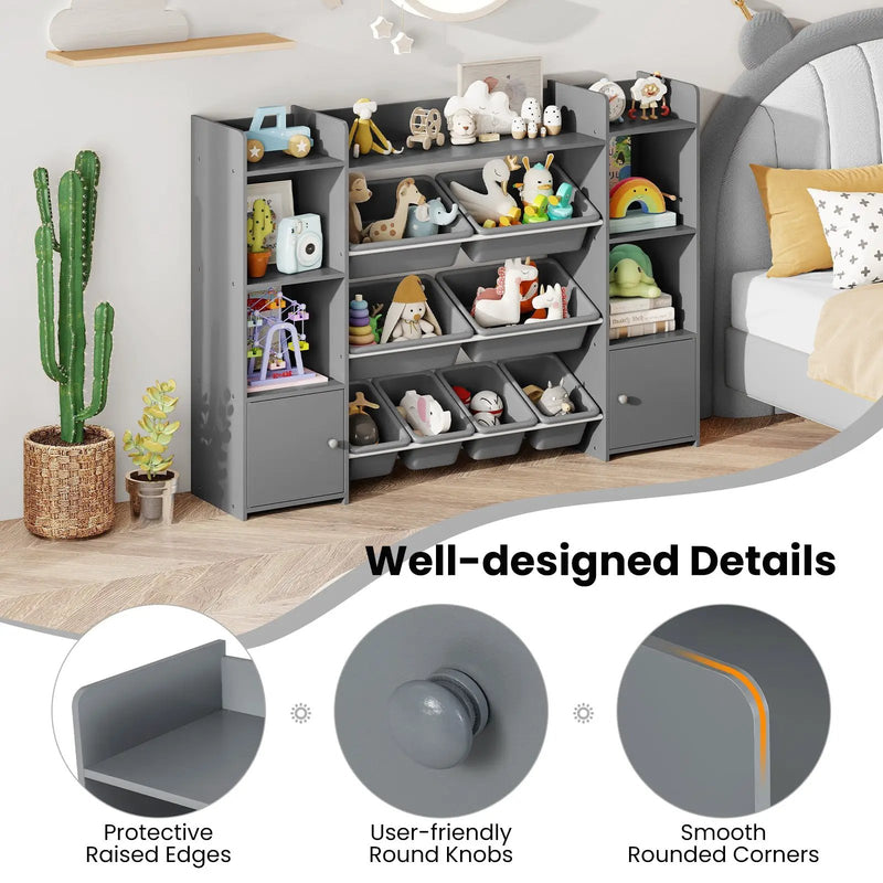 56 inch Large Toy Storage Organizer with 8 Removable Bins and Bookshelf by DirectDeals