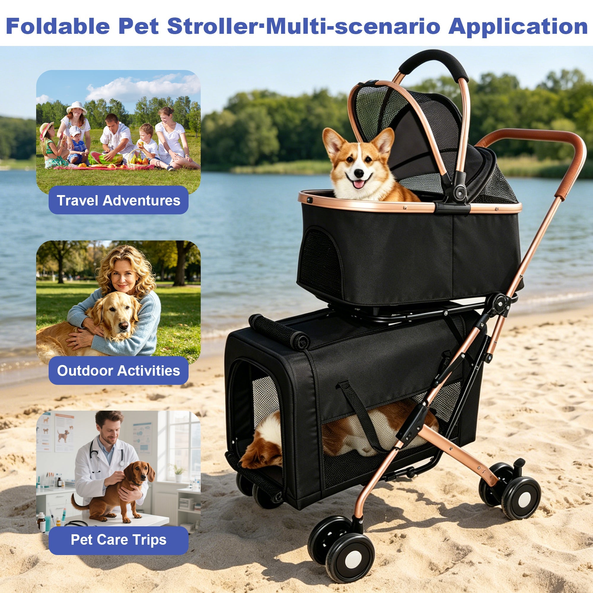 Double Pet Stroller for Small and Medium Dogs and Cats by HouseOfZazla