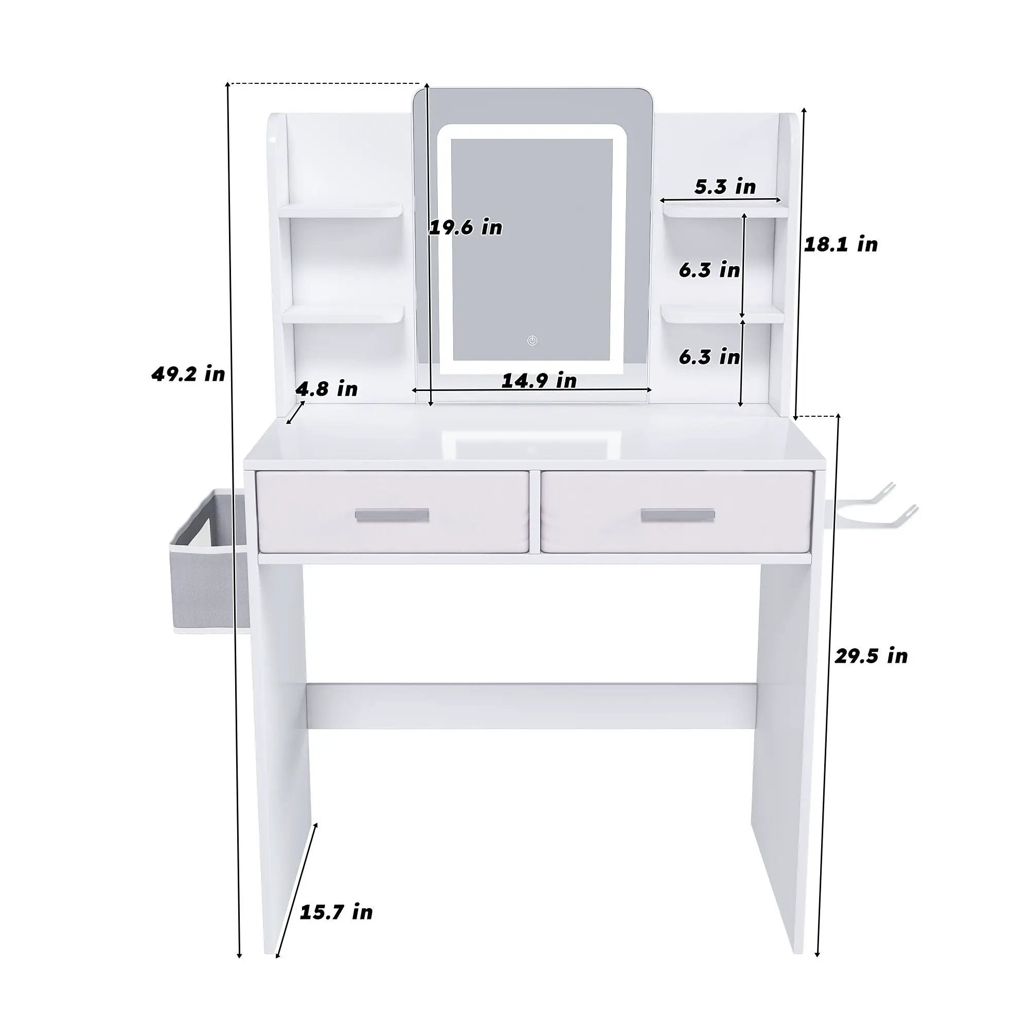 Elegant LED Mirror Vanity Dressing Table With Adjustable Lights, Drawers & Storage - White by Unique Piece Furniture