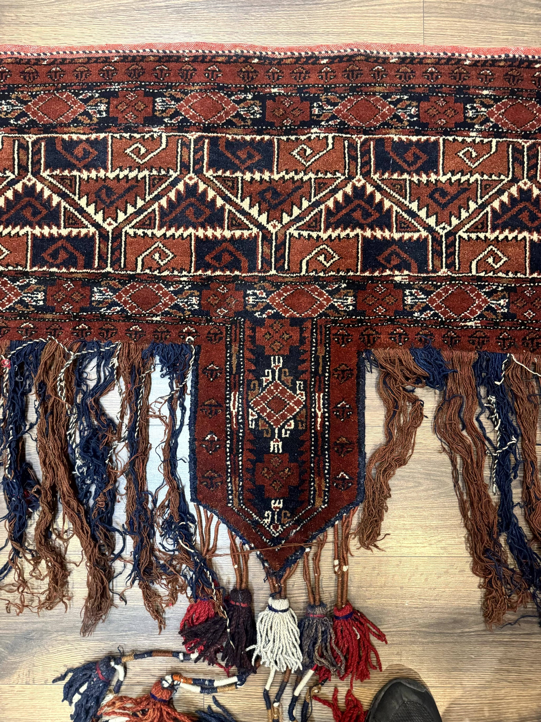 Antique Afghan Beshir Tent Header Textile Rug, Tribal Collectible, Wool by Jewel Rugs
