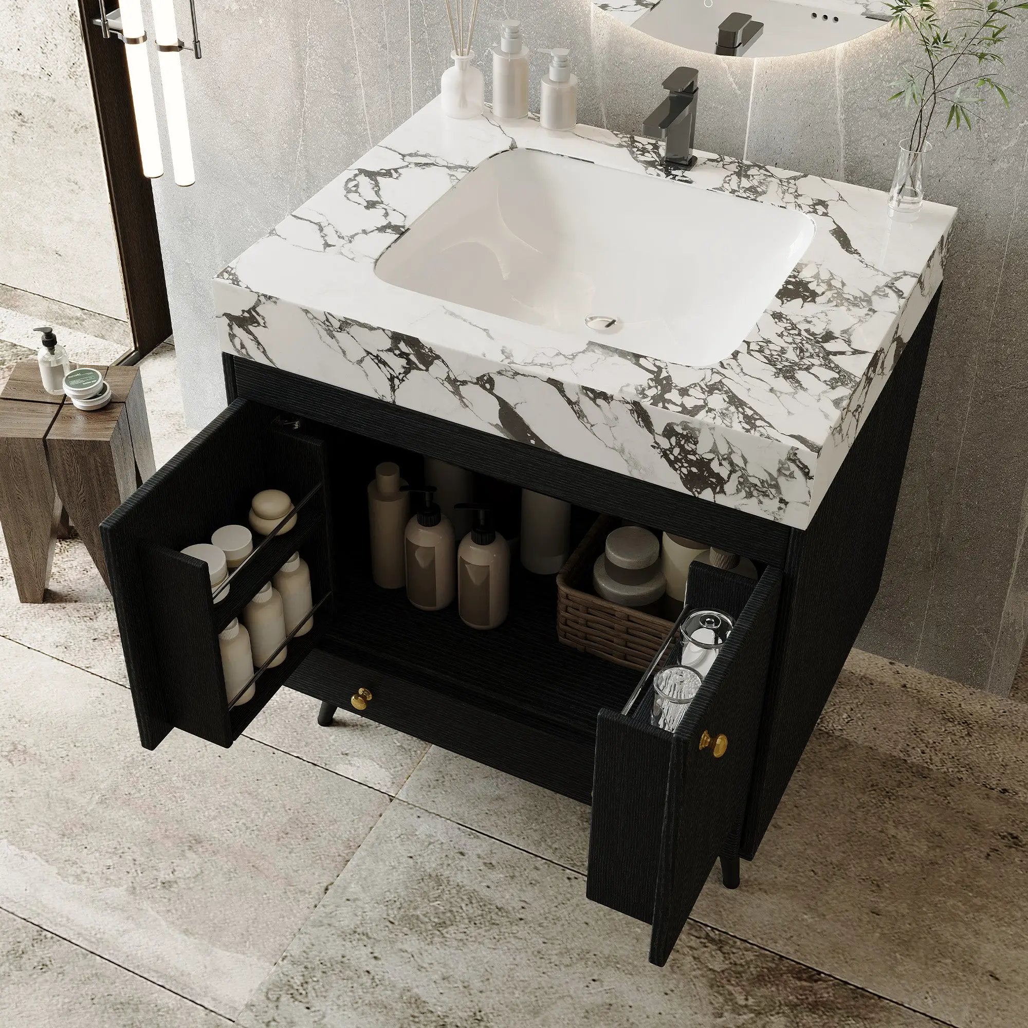 Contemporary Free-standing Bathroom Vanity with Faux Marble Top by HouseOfZazla