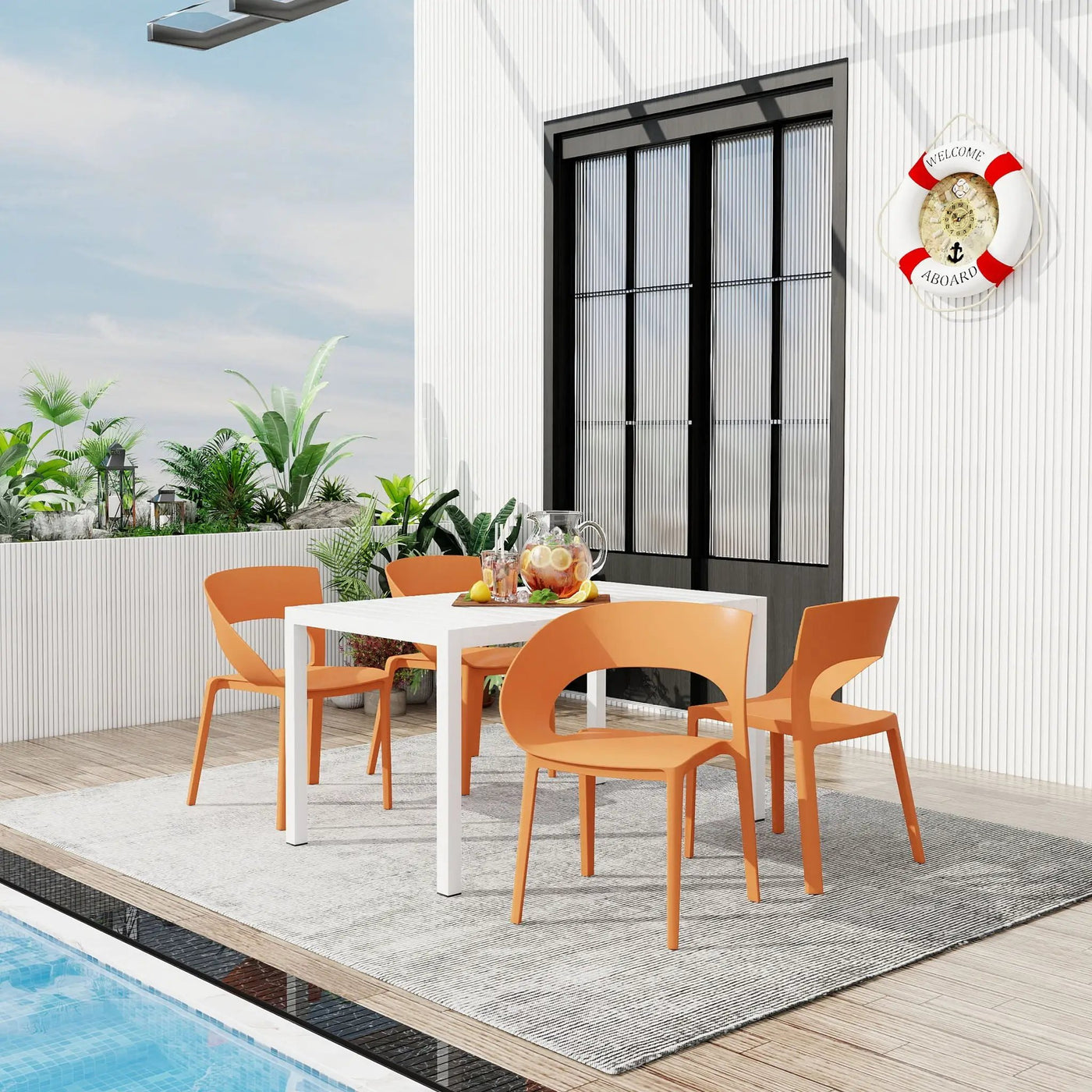 4 Piece Set Of Modern Designed Single Chairs With Long Table by Unique Piece Furniture