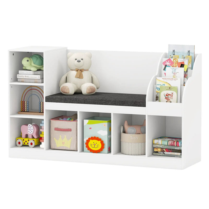 Kids Bookcase with Reading Nook 3-in-1 Standing Toy Organizer-White by DirectDeals