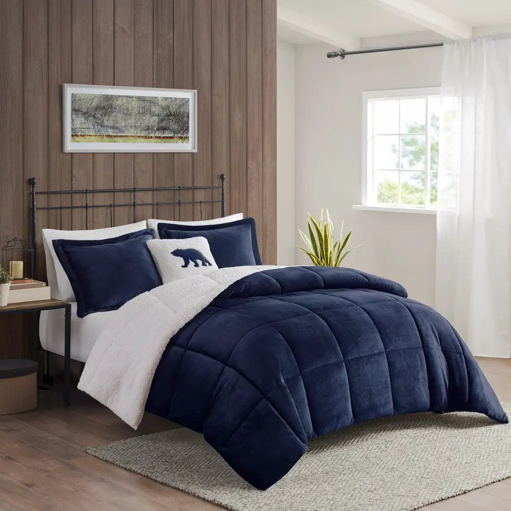 Full/Queen Plush to Sherpa Down Alternative Comforter Set by HouseOfZazla