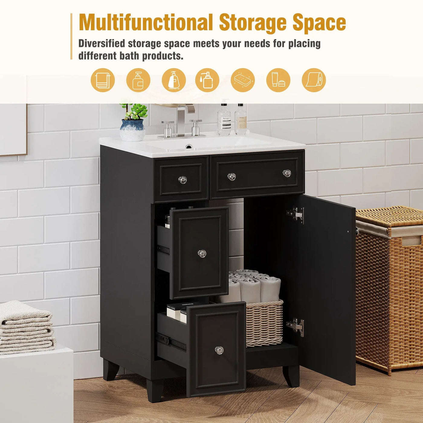 Transitional Style Bathroom Vanity Cabinet With Ceramic Sink by HouseOfZazla
