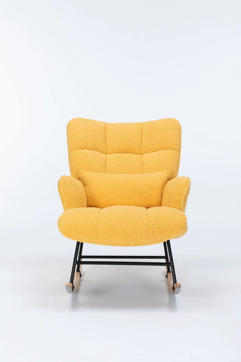 Rocking Chair Nursery, Teddy Upholstered Glider Rocker With High Backrest, Reading Chair Modern Rocking Accent Chairs Glider Recliner For Living Room - Yellow by Unique Piece Furniture