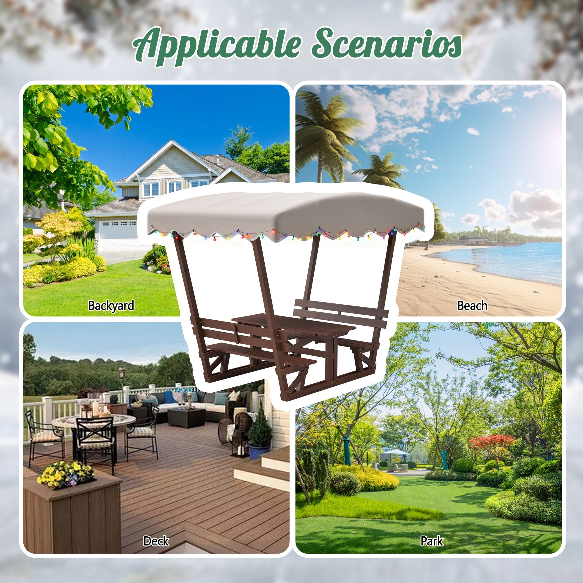 Outdoor Waterproof Solid Wood Picnic Table and Bench Set with Removable Canopy by HouseOfZazla