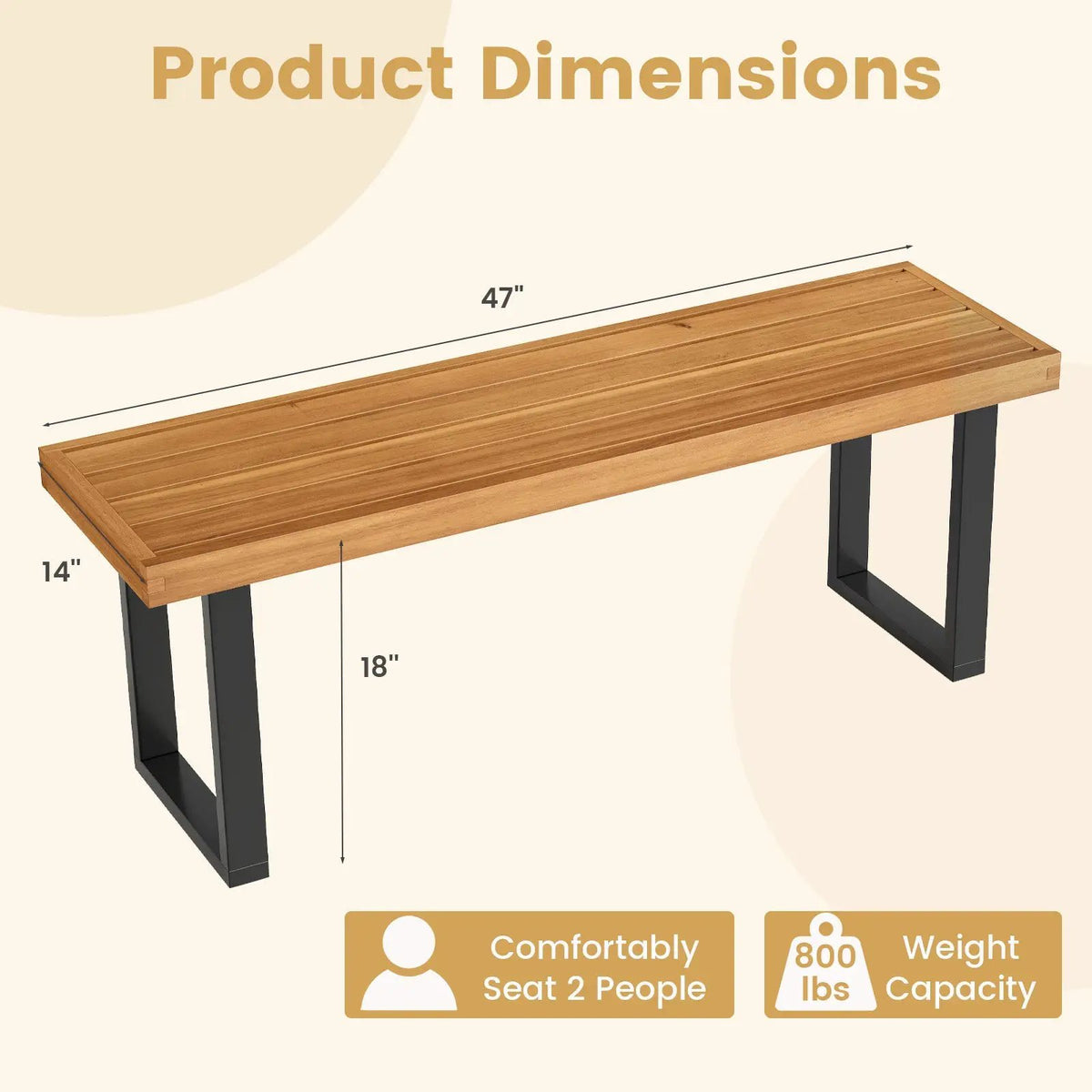 Acacia Wood Outdoor Bench 48 Inch Long Patio Dining Bench, photo 7 of 16
