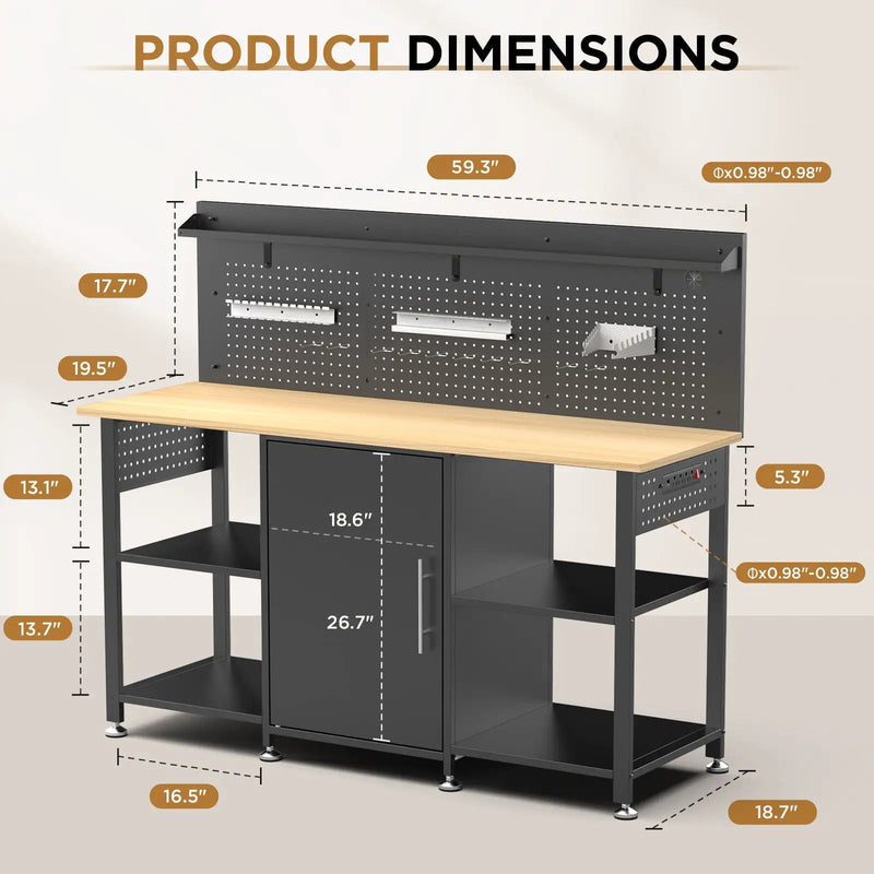 Workbench With Storage Cabinet And Pegboard - Black by HouseOfZazla