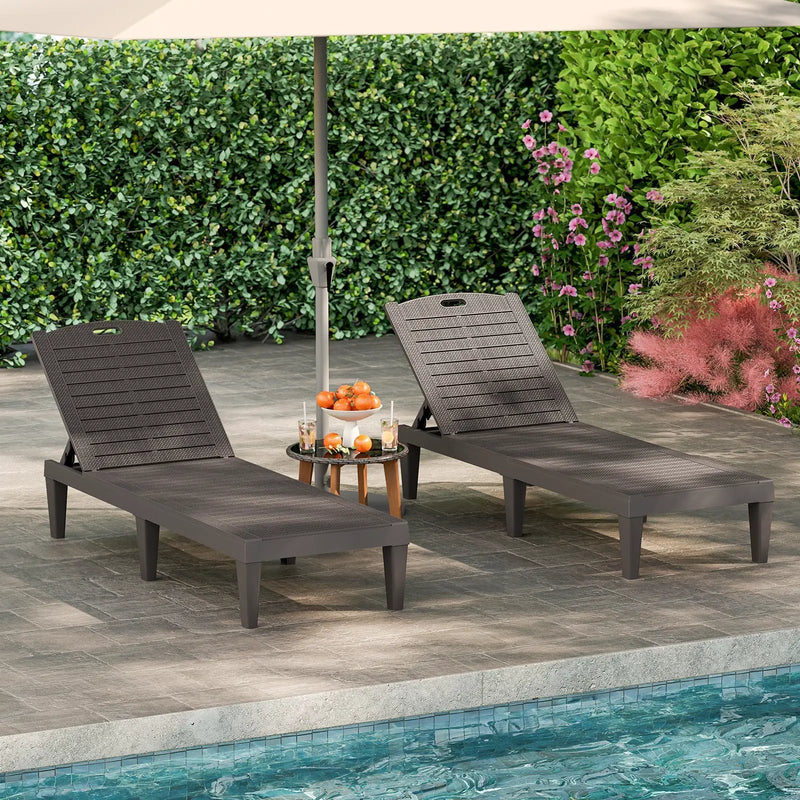 Outdoor PP Chaise Lounge Chairs Set of 2 with 4-Position Adjustable Backrests by DirectDeals