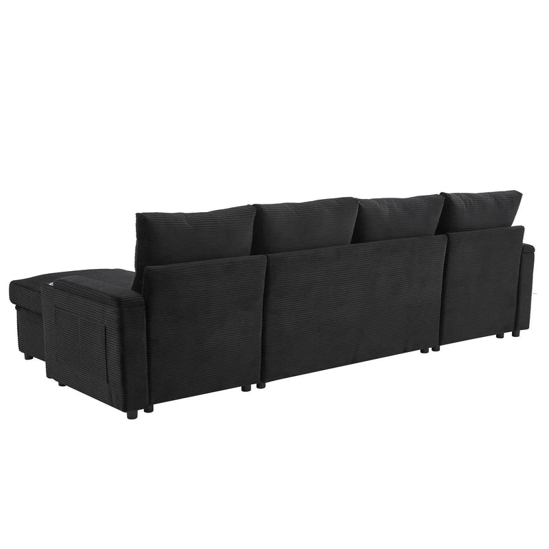 U Shaped Sectional Sofa Bed With Storage Chaise Lounges, USB Ports, And Cup Holders by HouseOfZazla
