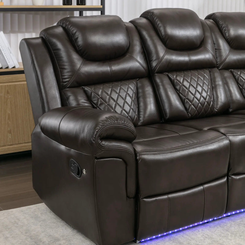 Home Theater Seating Manual Recliner Chair With Center Console And Led Light Strip For Living Room by HouseOfZazla