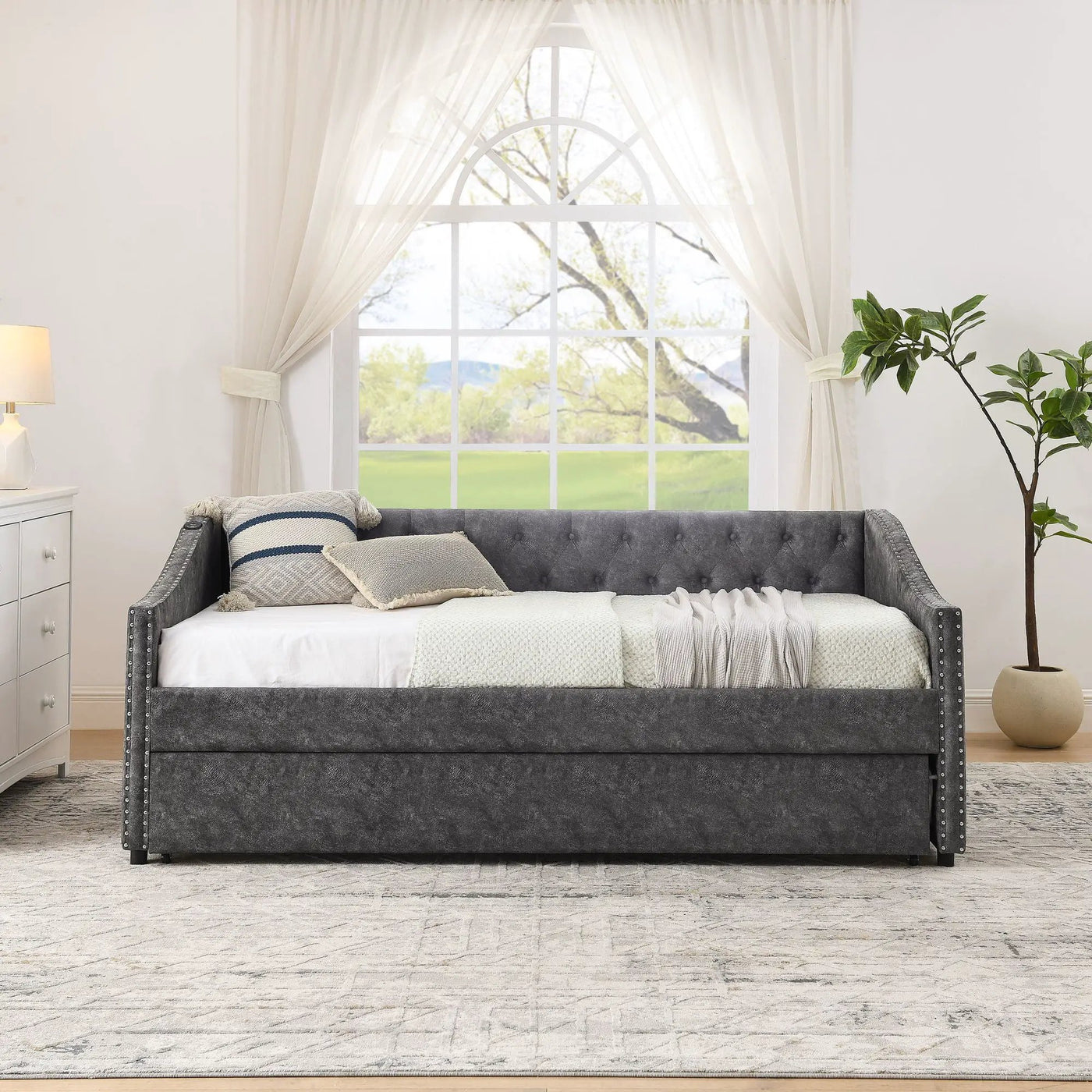 Upholstered Daybed With USB Charging & Pull Out Bed by HouseOfZazla