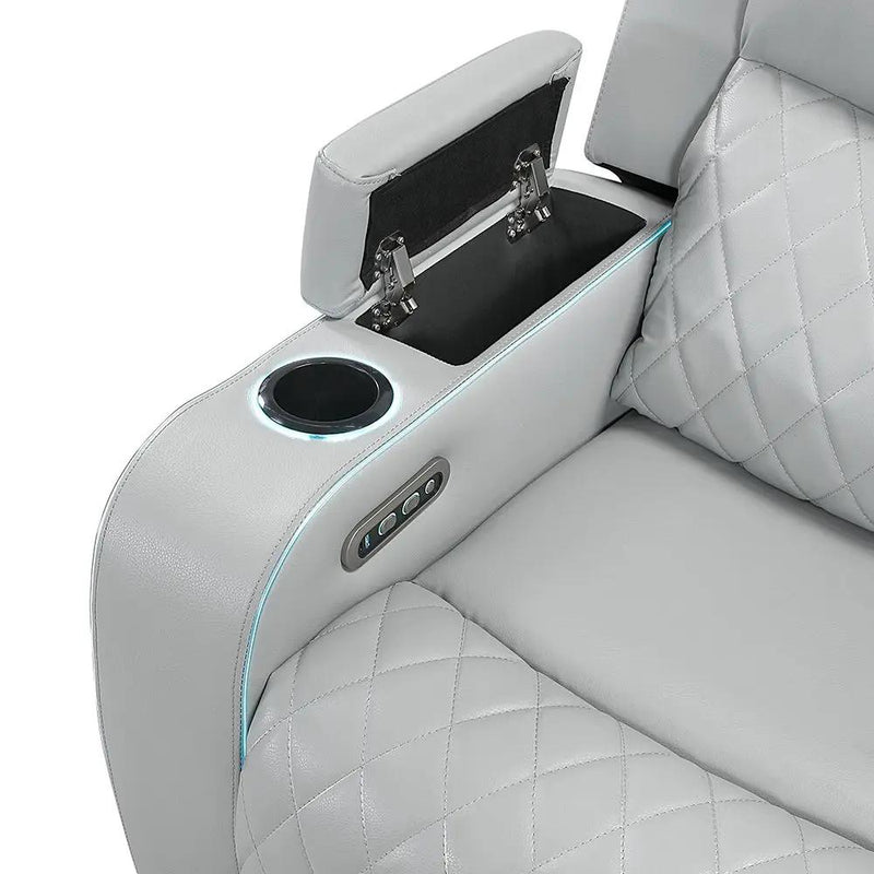 Elonzo - Power Motion Loveseat With Console, LED, Power Headrest & Speaker - Light Gray by Unique Piece Furniture